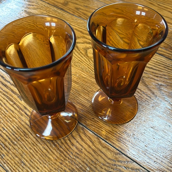 Imperial Glass Amber stemware in Old Williamsburg pattern.  Water or tea glass - Picture 1 of 9